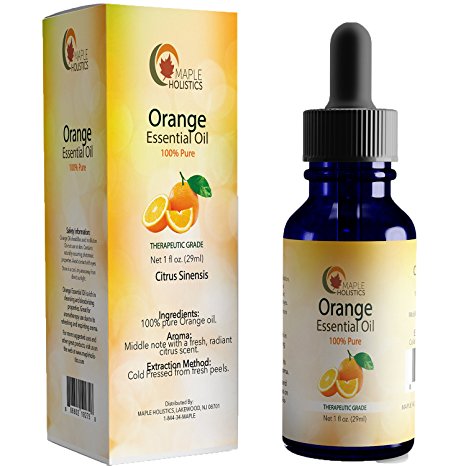 Pure Orange Essential Oil Sweet - 100% Natural & Therapeutic Grade Citrus Essential Oil - Cleaning and Rejuvinating Benefits - 1oz - Money-back Guaranteed By Maple Holistics