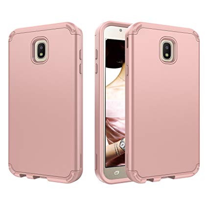 ACKETBOX Galaxy J7/J7 Crown/J7 Refine/J7 2018/J7 Top/J7 Star/J7 Aero Case Shockproof Drop Protection 3in1 Hybrid Heavy Duty PC Case and Bumper TPU Full Body Protective Cover(Rose)