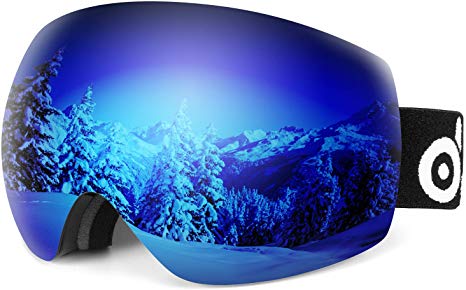 Odoland Large Spherical Frameless Ski Goggles for Men and Women, S2 OTG Double Lens Goggles for Skiing, Snowboarding, Snowmobile, uv400 Protection and Anti-fogging