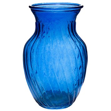 Flower Bunch Glass Vase Decorative Centerpiece For Home or Wedding by Royal Imports - Swirl Style - 8" Tall, 4" Opening, Blue