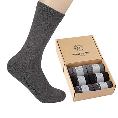 Pack of 6 Pairs Mens Dress Socks Cotton Socks Crew Socks Classic Comfortable Casual Socks for Men