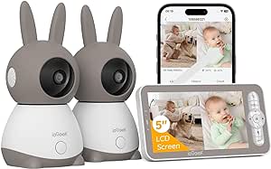 2K Video Baby Monitor with 2 Cameras, ieGeek 360° View Split Screen Baby Monitor WiFi Smartphone with 5" no WiFi LCD Monitor, Motion & Cry Detection, 2-Way Audio, 1000ft Range, Temperature, Lullabies