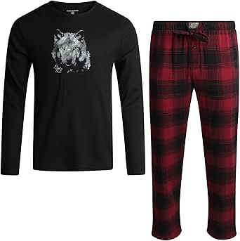 Lucky Brand Men's Pajama Set - 2 Piece Long Sleeve Waffle Knit Top and Flannel Fleece Thermal Pants - Cozy Men's Base Layers