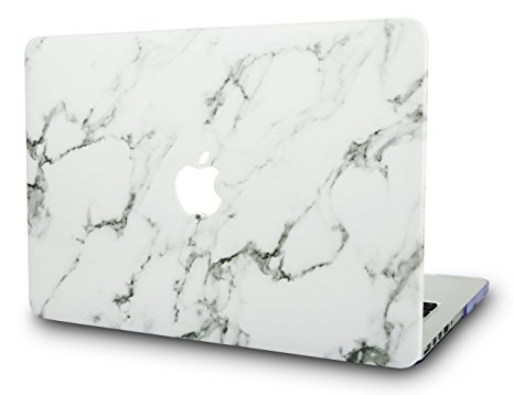 KEC MacBook Pro 13" Case (2017 & 2016 Touch Bar) Leather Case Cover Folio Italian Pebble Leather A1706 / A1708 (White Marble Leather)