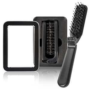 Travel Folding Hair Brush,Portable Hair Brush with Box Mini Boar Bristle & Nylon Brush Easy to Carry Travel Brush for Women Collapsable Hair Brush Pocket Size Brush Foldable Brush Beard Brush for Men