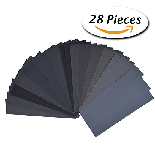 28 Pcs 120 to 3000 Grit Wet Dry Sandpaper 9 * 3.6 Inches for Automotive Sanding, Wood Furniture Finishing, Wood Turing Finishing