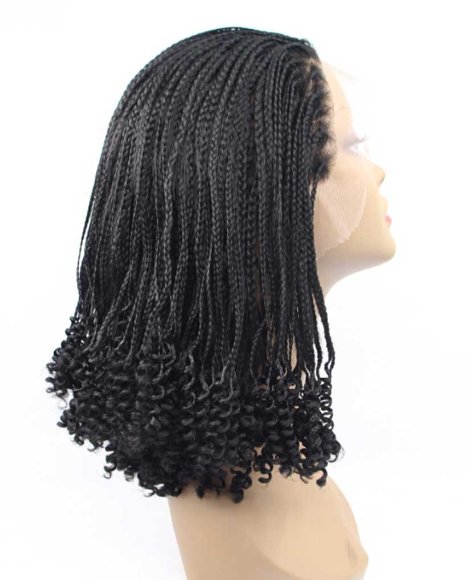 Tsnomore Afro Black Half Braid and Half Curly Long Synthetic Lace Front Women Wig