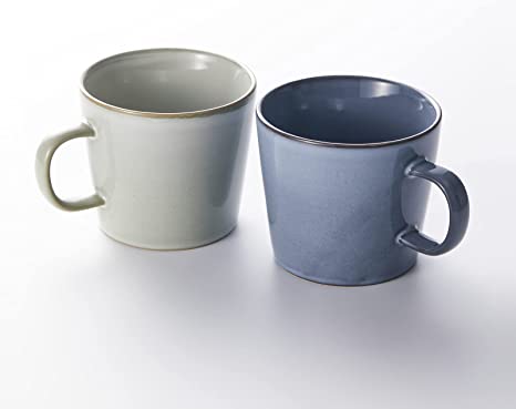 WUJO Ceramic Coffee Mugs Set - Coffee Cup Tea China Mug for Cocoa Cappuccino Latte Cereal Milk, Women Couples Girlfriend Gifts, Dishwasher Microwave Safe, 350ml/12oz ​Set of 2, Grey & Blue