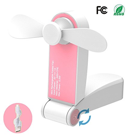 Mini Handheld Fan, Personal Portable Cooling Fan Foldable Desktop Table Electric Fan USB Rechargeable Air Conditioning Fan Strong Wind Pocket Size Gift for Office, Outdoor Travel,Camping,Car(Pink)