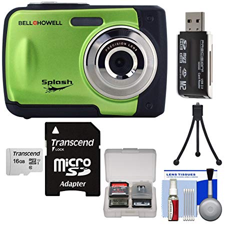 Bell & Howell Splash WP10 Shock & Waterproof Digital Camera (Green) with 16GB Card   Tripod   Reader   Kit