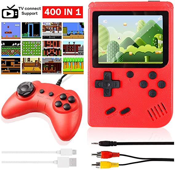 IDREAMO Handheld Game Console for Kids Adult Family,Retro Mini Game Player with 400 Classic FC Games,1020mAh Rechargeable Battery Handheld Games Supporting 2 Players & TV Connection (Red)