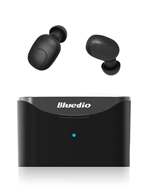 Bluedio True Wireless Earbuds Headphones, 35Hrs Bluetooth 5.0 Auto Pairing in-Ear Earphones, Wireless Headset with Charging Case (Black)