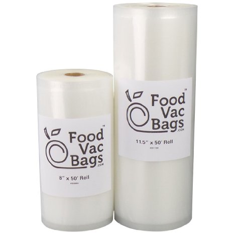 Two FoodVacBags Rolls of 4 mil Vacuum Sealer Bags One 8 W x 50 L and One 11 W x 50 L