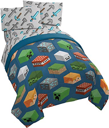 Jay Franco Minecraft Isometric Characters Full Comforter - Super Soft Kids Reversible Bedding Features Creeper - Fade Resistant Polyester Microfiber Fill (Official Minecraft Product)