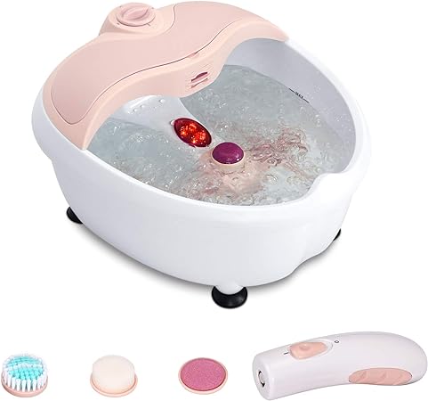 COSTWAY Foot Spa Bath Massager, with Heat Preservation, Bubbles, Vibration and Handheld Callus Remover, Foot Spa Bath Massager for Relieving Foot Pressure (Pink)