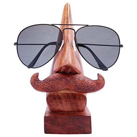 ITOS365 Handmade Wooden Nose Shaped Spectacle Specs Eyeglass Holder Stand with Mustache