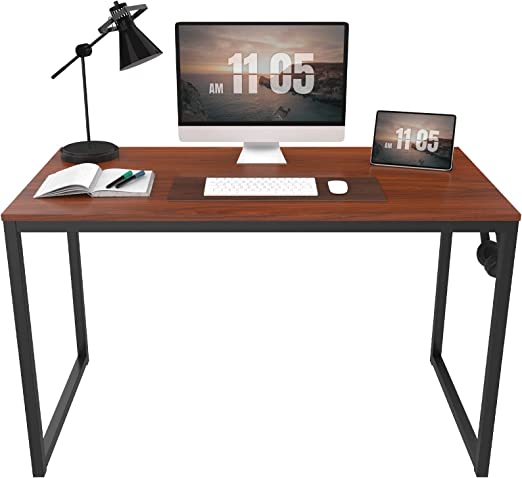 SANODESK Computer Desk 47 inch Sturdy Design Writing Table, Modern Simple Desk for Home Office Workstation, Study Desk with Iron Hook (Mahogany)