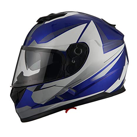 Triangle Motorcycle Street Bike Dual Visor Helmets DOT Approved (Glossy Blue/White, Small)
