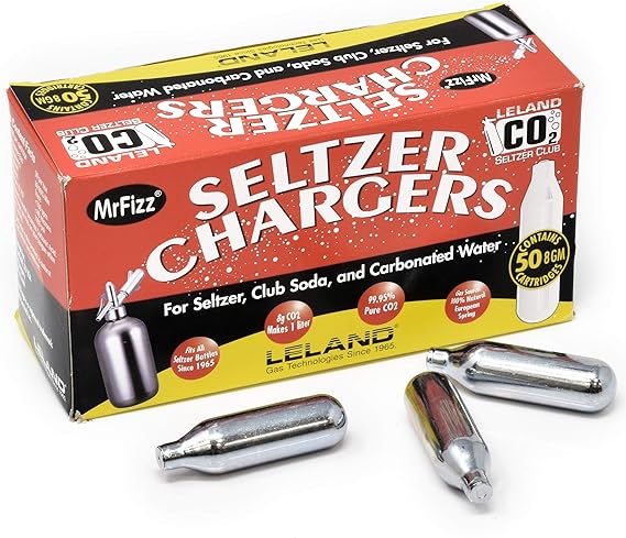 100 Leland (LE10 CO2) CO2 Soda Chargers - 8 Gram C02 Seltzer Water Cartridges For Use With Hamilton Beach Fizzini, and all 1Liter / Quart Soda Siphons