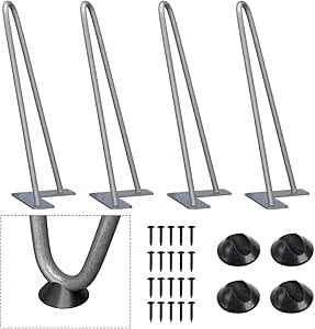 SMARTSTANDARD 12 Inch Heavy Duty Hairpin Furniture Legs, Metal Home DIY Projects for TV Stand, Sofa, Cabinet, etc with Rubber Floor Protectors Gray 4PCS