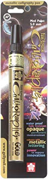 Sakura 410502  Pen-Touch Calligraphy Medium Point Marker, 5mm, Gold Metallic