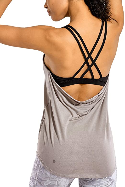 CRZ YOGA Lightweight Heather Women's Workout Tank Tops with Built in Bra Flowy Shirts Strappy Open Back Activewear