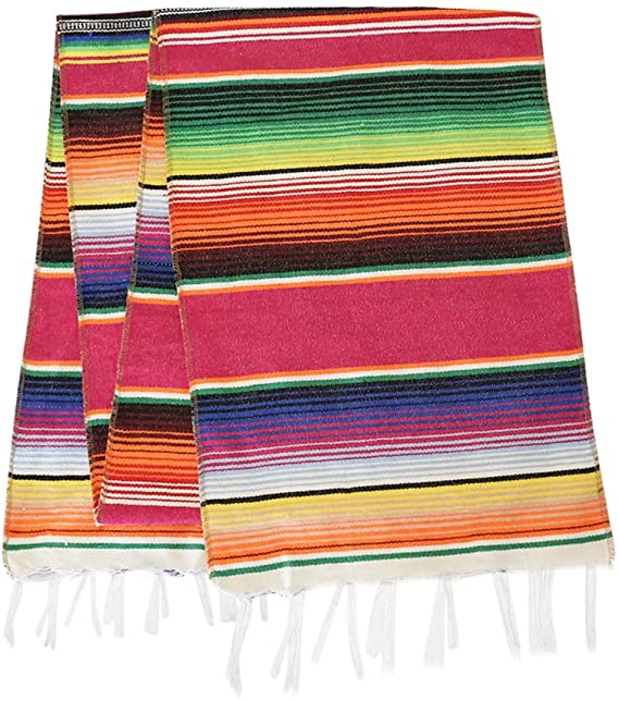 Eccbox 14 x 84 inch Mexican Serape Table Runner Mexican Party Wedding Decorations, Fringe Cotton Striped Table Runner Fiesta Decorations