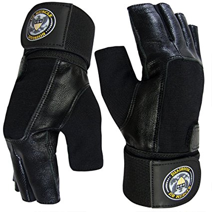 US Muscle Division Weight Lifting Gloves - Soft Leather Gym Gloves With Wrist Support   Double Stitched Fingers And Palm - Breatheable Mesh Lycra On Back   Easy Open Finger Tab Size Adjuster
