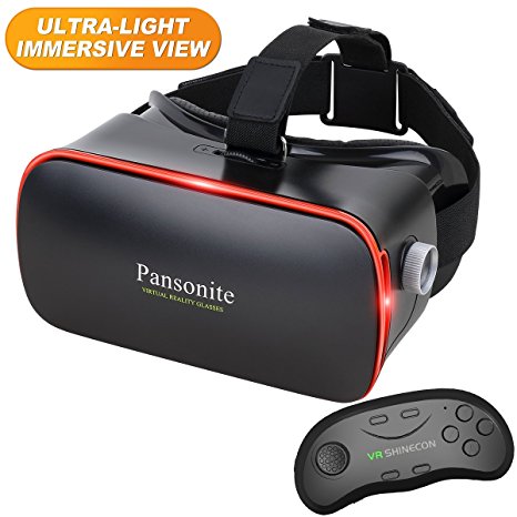 Pansonite 3D VR Glasses Virtual Reality Headset with Remote Controller for VR Games & 3D Movies, Lightweight and Comfortable with Adjustable Lenses & Head Strap,Fit for iOS & Android Smartphone