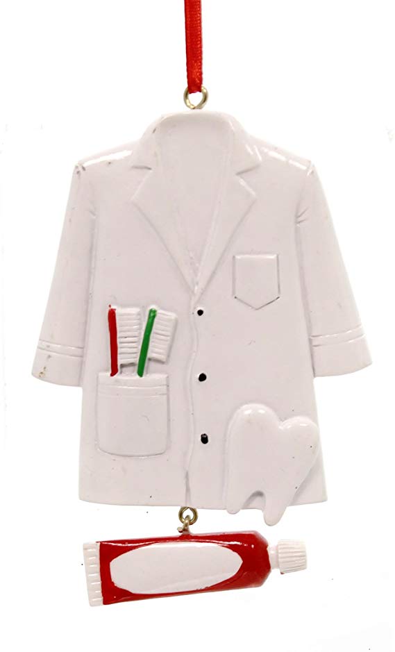 Dentist Coat with Toothpaste Dangle Ornament for Personalization 4 inches