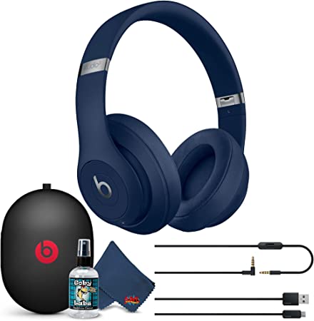 Beats Studio3 Wireless Over-Ear Noise Cancelling Bluetooth Headphones (Blue) with 6Ave Cleaning Kit