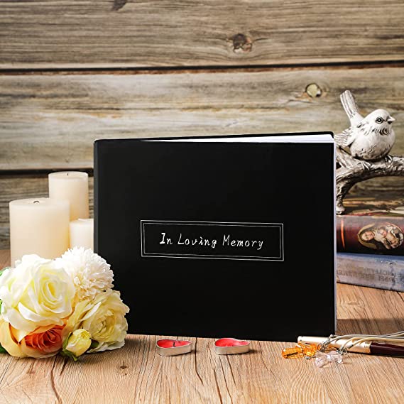 Zonon Funeral Guest Book in Loving Memory Guest Sign in Book Celebration of Life Book Funeral Guest Book for Visitor Registration, 10 x 8 Inch (Black)