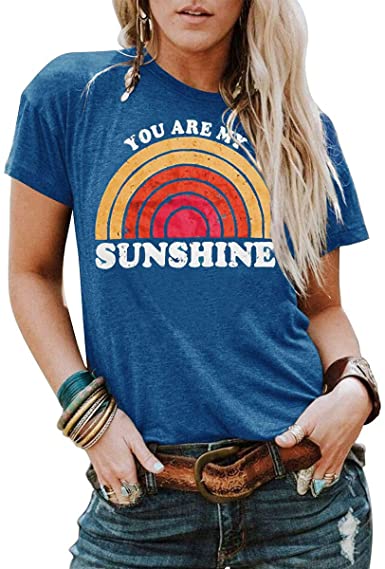Kaislandy Womens You are My Sunshine T Shirt Short Sleeve Printed Graphic Tees Casual Summer O Neck Tops Shirts