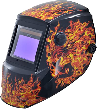 Antra AH6-660-6104 Auto Darkening Welding Helmet Large Viewing 3.86X2.50" Wide Shade Range 4/5-9/9-13 Engineered for TIG MIG/MAG MMA Plasma Grinding, Solar-Lithium Dual Power, 6 1 Extra Lens Covers