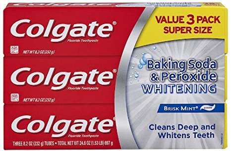 Colgate Baking Soda and Peroxide Whitening Brisk Mint Toothpaste, 8.2 Ounce, 3 Count