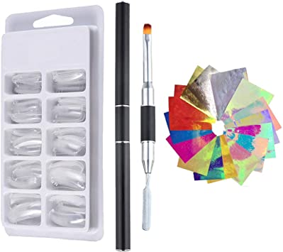 Nail Set Kit, Nail Tips Quick Extension Building 2-in-1 Manicure Brush Flame Reflections Nail Set Gifts (Multicolor)