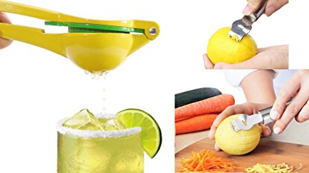 Top Rated Premium Quality Lemon & Lime Squeezer   FREE Stainless Steel Lemon Zester with Channel Knife - Citrus Press Juicer / Chef Fruit Hand Juice Aluminum Metal Extractor (Lemon Squeezer   Zester)