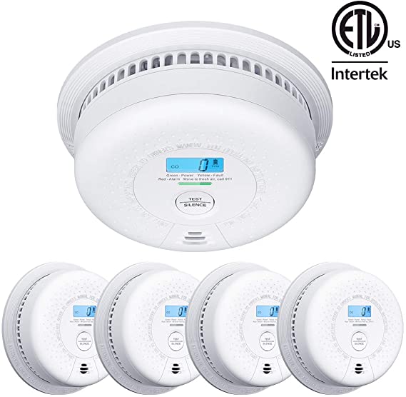 X-Sense SC01 10 Year Battery (Not Hardwired) Smoke and Carbon Monoxide Detector with Display, Dual Sensor Smoke CO Alarm Complies with UL 217 & UL 2034 Standards, Auto-Check, 5-Pack