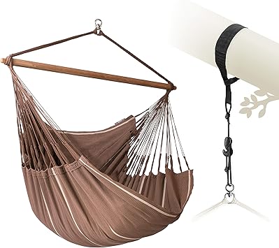 LA SIESTA® - XL King Habana Cotton Hammock Chair & TreeMount - Hanging Hammock Chair w/Suspension Kit for Trees Beams & Posts - Indoor Outdoor Swing Hanging Chair for Bedroom Patio Balcony - Chocolate