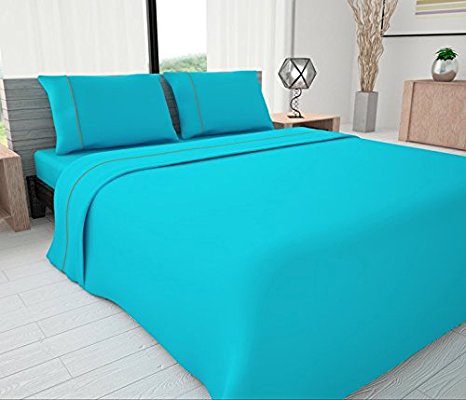 Novelty Bedding 625 Thread Count Egyptian Cotton Blend Solid Sheet Set with Piping Accents,Full, Turquoise