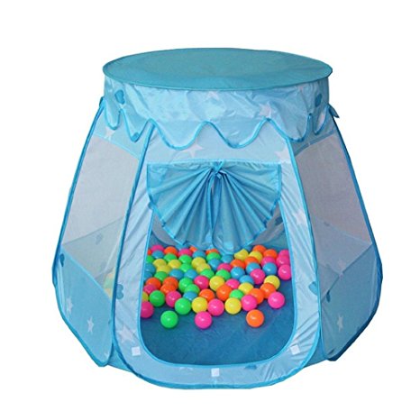 Prince Princess Ball Pit Tent Indoor and Outdoor 1 to 8 Years Old Children Game Play Toys Tent Balls, Easy Folding Ball Pit Play House Baby Beach Tent with Tote Bag , Ocean Ball Not Included. (blue)