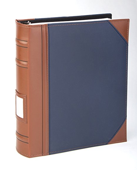 Executive Binder, English Leather 2 Tone with Stitching and Ribbed Spine, Heavy Duty 1" Inch 3 D-ring with Buster, Holds 225 8.5"x 11" Sheets (Blue) WHIT MEMO TAG ON SPINE