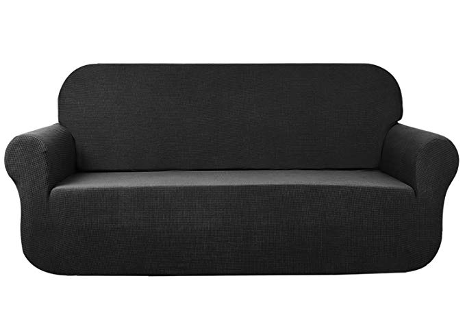 AUJOY Stretch Large Sofa Cover Water-Repellent Couch Covers Dog Cat Pet Proof Couch Slipcovers Protectors (XL Sofa, Black)
