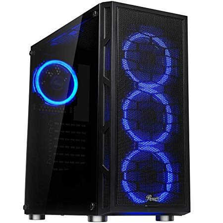 Rosewill ATX Mid Tower Gaming PC Computer Case with Dual Ring Blue LED Fans, 360mm Water Cooling Radiator Support, Tempered Glass and Steel, USB 3.0 - Spectra C100