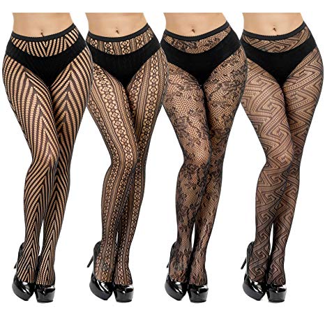TGD Women's Fishnet Stockings Tights Sexy Suspender Pantyhose Thigh High Stocking 4 Pairs