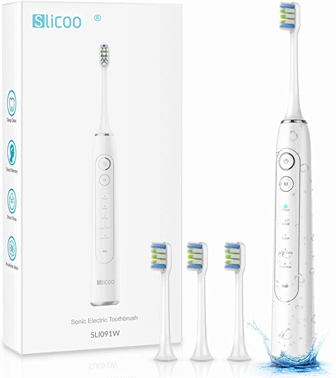 Slicoo Rechargeable Electric Toothbrush, Whitening Electric Toothbrush - Sonic Toothbrush for Adults with 5 Modes, 4 Brush Heads, 1800mAh Battery & Smart Timer (Electric Toothbrush Set)
