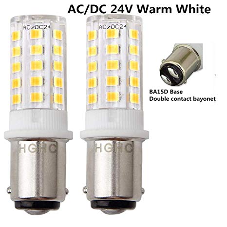 HGHC LED Ba15d 5W Light Bulb 24V AC/DC Warm White 3000K - Double Contact Bayonet Parallel Pin Base 1076 1130 1176 1142 LED 35W RV Replacement Bulb, for Car RV Camper Lighting(Pack of 2)