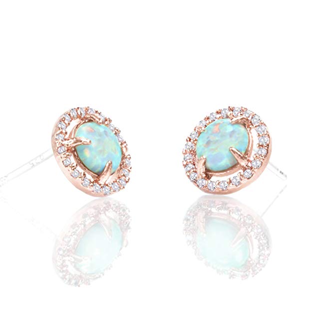 PAVOI 14K Gold Plated Sterling Silver Post CZ Simulated Diamond Opal Earrings