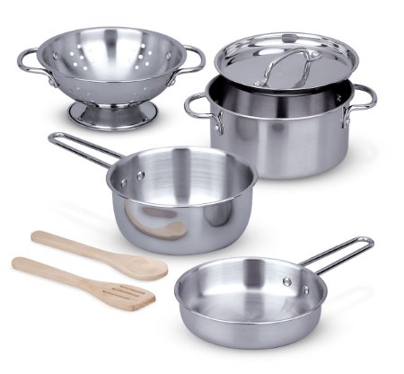 Melissa & Doug 8-Piece Stainless Steel Pots and Pans Playset for Kids