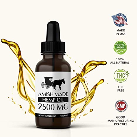 Amish Made Organic Hemp Oil Extract with 2500 mg of Hemp Extract Reduces Pain, Anxiety and Stress. Helps with Sleep, Mood, Skin and Hair via Hemp Extract Oil Drops (Hemp Oil) (1)